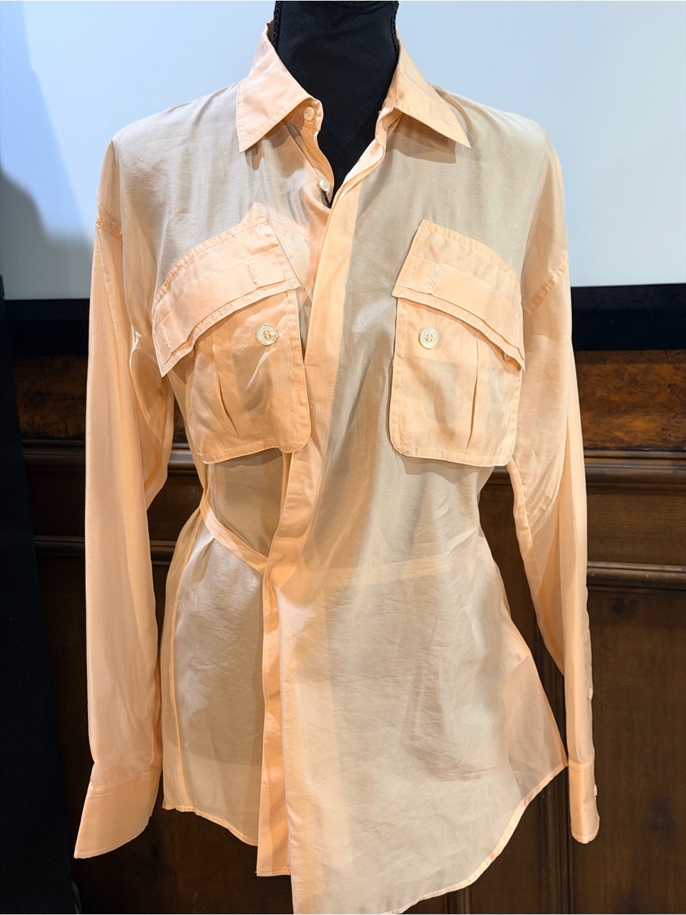 NWT SIZE 38/ S-M DSQUARED2 Sheer Peach Utility Button-Up Shirt
